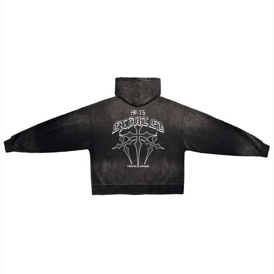 He Is Exalted Frayed Zip Hoodie